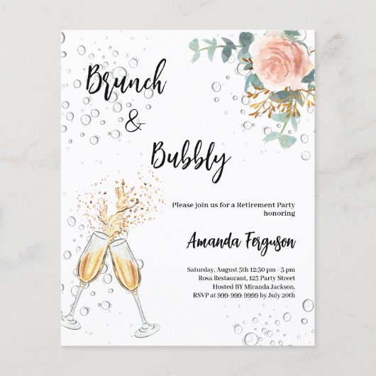 Roos Brunch Bubbly Uitnodiging van het Pensioenfee (Voorkant)
