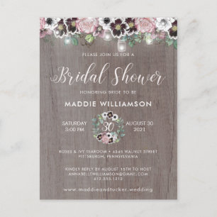 Roos Burgundy Rustic Boho Bridal Shower Briefkaart
