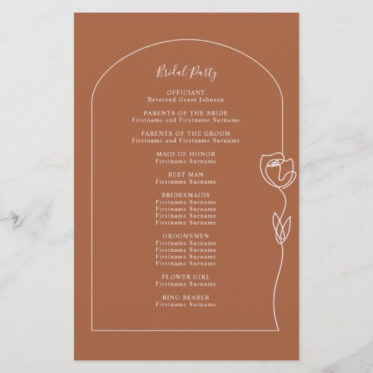 Roos-ceremoniemenprogramma Whimsical Line (Achterkant)