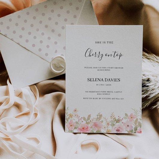 Roos Cherry Baby shower Uitnodiging, Kaart