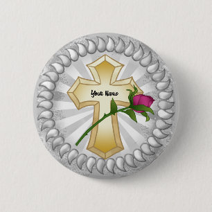 Roos Christelijke Cross pin-knop Ronde Button 5,7 Cm