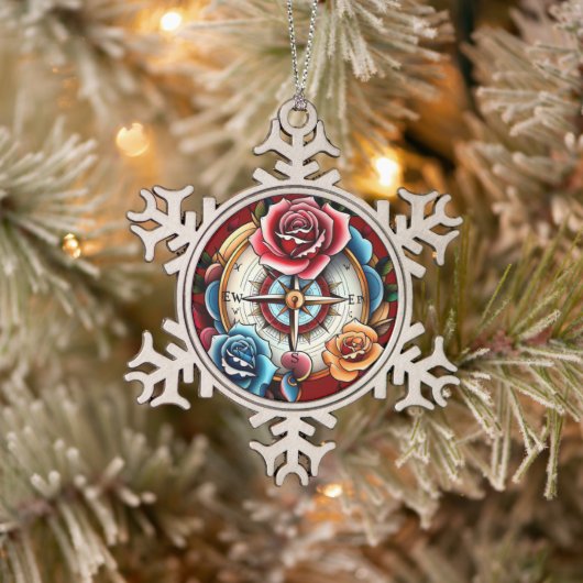 roos Compass Dreams Tin Sneeuwvlok Ornament (Boom)