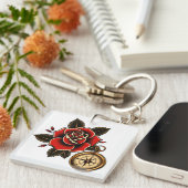 Roos Compass of Bliss Sleutelhanger (Voorkant Rechts)