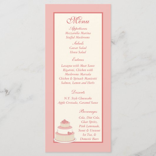 Roos/Creme Trouwtaart Menu Labels (Voorkant)