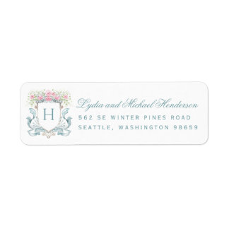 Roos Crest Script Bruiloft Retouradres Etiket