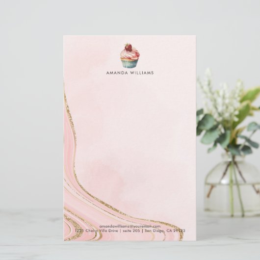 Roos Cupcake Custom Letterhead Briefpapier (Staand voorkant)
