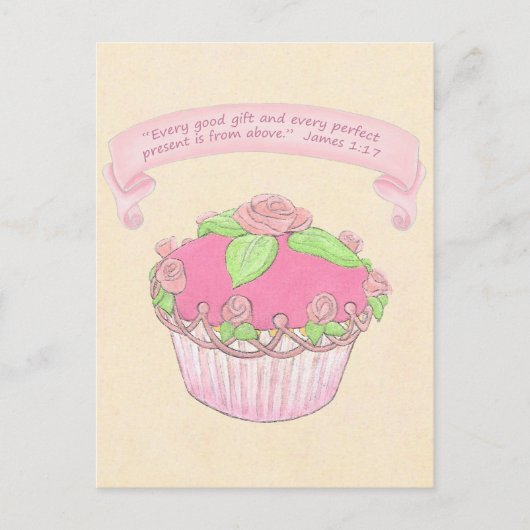 Roos Cupcake~Good Gift Scripts Briefkaart Afdrukke (Voorkant)