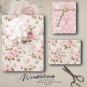 Roos & Damask Elegant Pastel roze Inpakpapier Vel