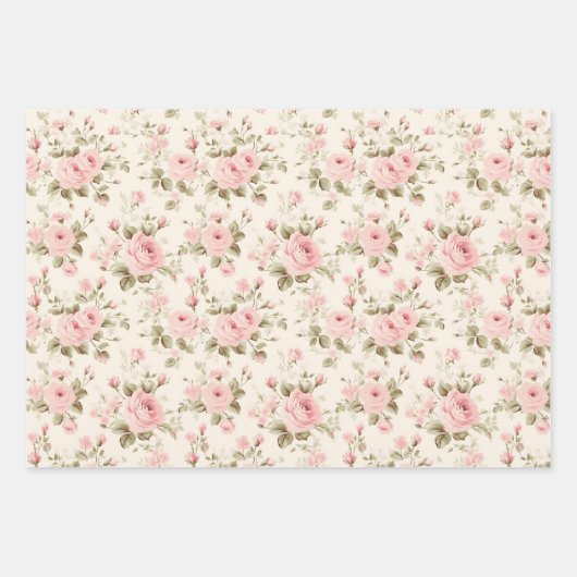 Roos & Damask Elegant | Pastel roze Inpakpapier Vel (Voorkant)