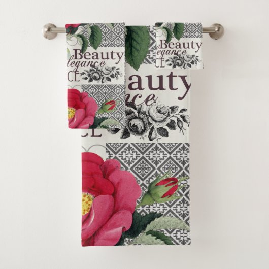 Roos Damask Floral Antiek Bad Handdoek (Insitu)