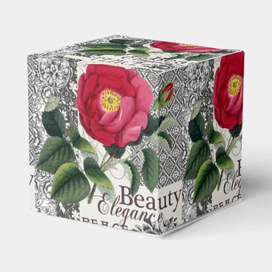 Roos Damask Floral Antiek Bedankdoosjes (Achterkant)