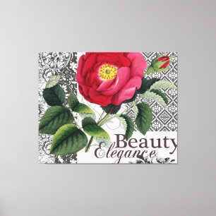 Roos Damask  Floral Antiek Canvas Afdruk