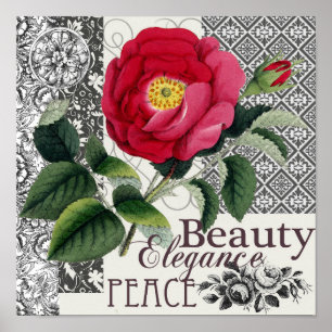 Roos Damask  Floral Antiek Poster