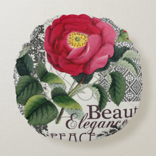 Roos Damask Floral Antiek Rond Kussen