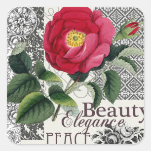 Roos Damask Floral Antiek Vierkante Sticker