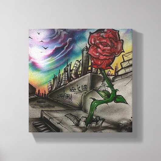 roos dat groeide uit beton canvas afdruk (Voorkant)