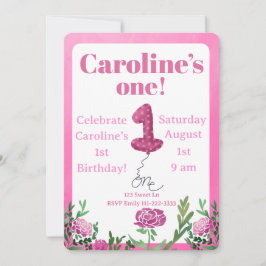 Roos één ballon eerste verjaardagsuitnodiging kaart