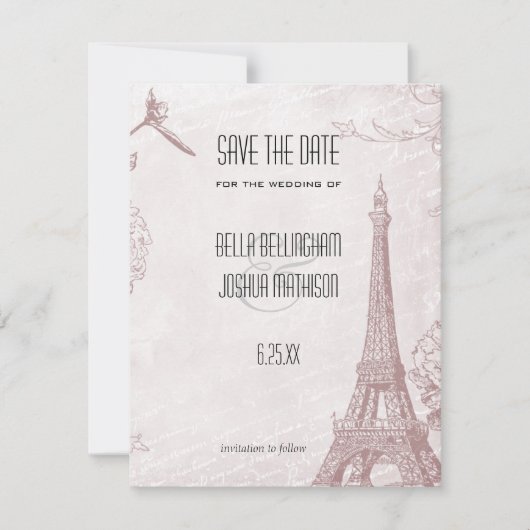 Roos Eiffeltoren sparen de Datum Save The Date (Voorkant)