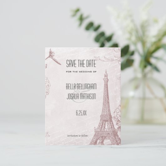 Roos Eiffeltoren sparen de Datum Save The Date (Staand voorkant)