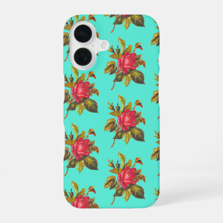 Roos en Aqua Blue iPhone 16 Hoesje