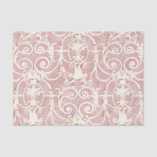  Roos en Beige Damask Patroon Tissuepapier (Voorkant)