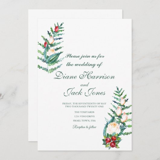 Roos en Berry Waterverf Stems Kaart (Voorkant / Achterkant)