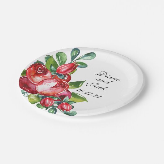 Roos en Berry Waterverf Stems Papieren Bordje (Gekanteld)