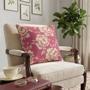Roos en Crème Pioen Toile - Frans Land Decor Kussen