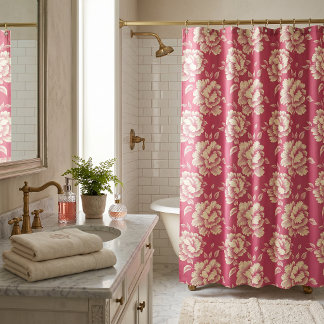 Roos en Crème Pioen Toile - Frans Landelijk Decor Douchegordijn