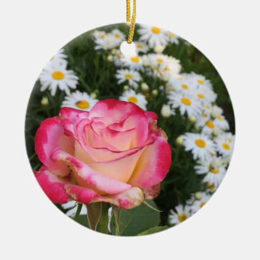 Roos en Daisies Keramisch Ornament (Voorkant)