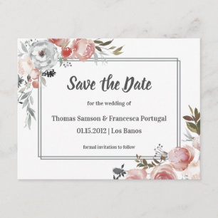 Roos en Distel Aquarel Save the Date Kaart