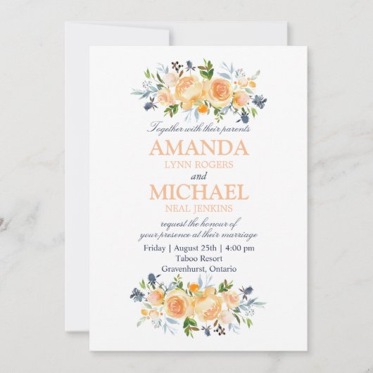 Roos en distel Waterverf Bloemen bruiloft Kaart (Voorkant)