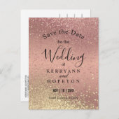 Roos en Gold Glitter - Bewaar de datum van bekendm Aankondigingskaart (Voorkant / Achterkant)