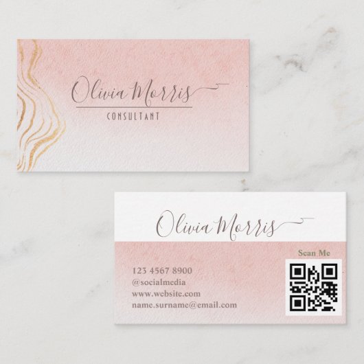 Roos- en Gold-minimalistische QR Code Professional Visitekaartje (Voorkant / Achterkant)