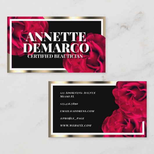 Roos en gouden lijst visitekaartje (Voorkant / Achterkant)