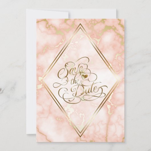 Roos en  gouden marmer save the date (Voorkant)