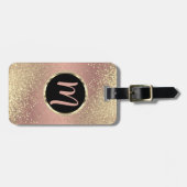 Roos en goudglitter - Monogram Bagagelabel (Voorkant horizontaal)