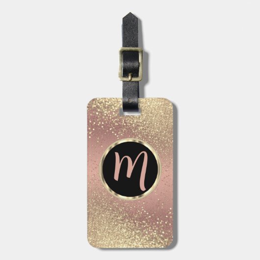 Roos en goudglitter - Monogram Bagagelabel (Voorkant verticaal)