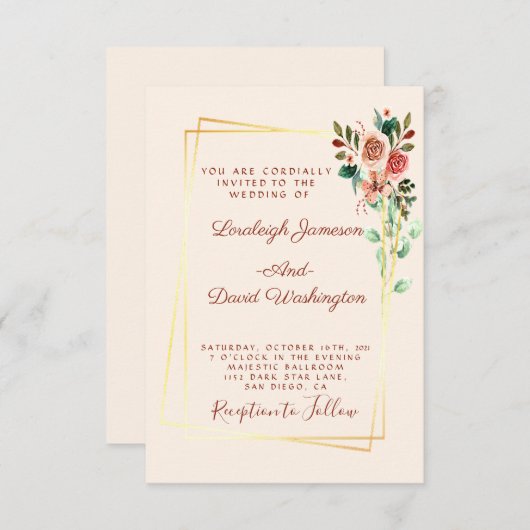 roos en gouduitnodiging kaart (Voorkant / Achterkant)