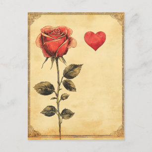 Roos en hart liefde briefkaart