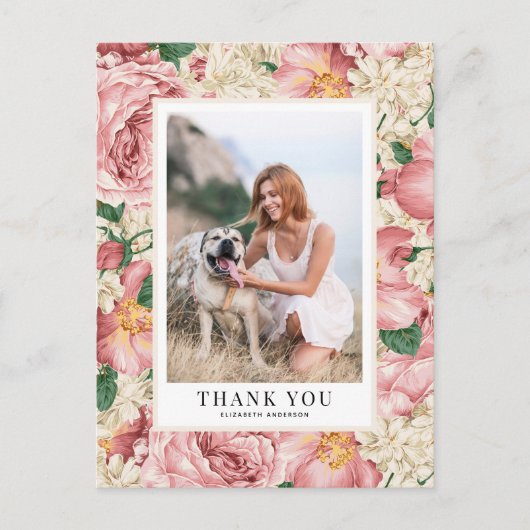  Roos en Hydrangea Afstuderen Dank u Briefkaart (Voorkant)