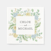 Roos en Hydrangea Bloemen Aangepaste Bruiloft Servet (Voorkant)