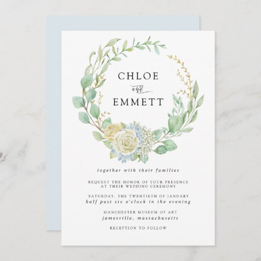 Roos en hydrangea Floral Wedding Kaart (Voorkant / Achterkant)