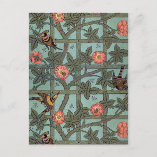 Roos en kleine vogel, William Morris Briefkaart