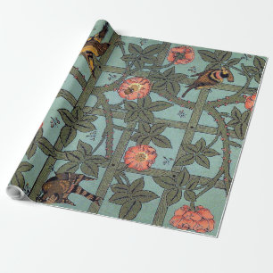 Roos en kleine vogel, William Morris Cadeaupapier