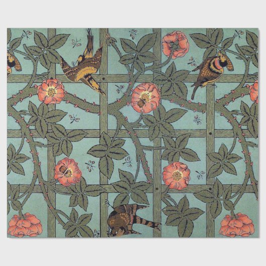 Roos en kleine vogel, William Morris Cadeaupapier (Vlak)