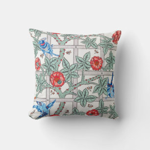 Roos en kleine vogel, William Morris Kussen