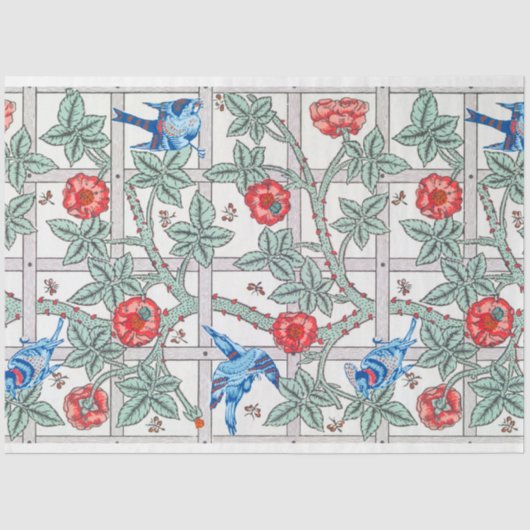 Roos en kleine vogel, William Morris Tissuepapier (Voorkant)