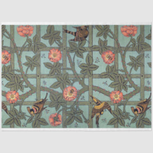 Roos en kleine vogel, William Morris Tissuepapier