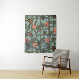 Roos en kleine vogel, William Morris Wandkleed